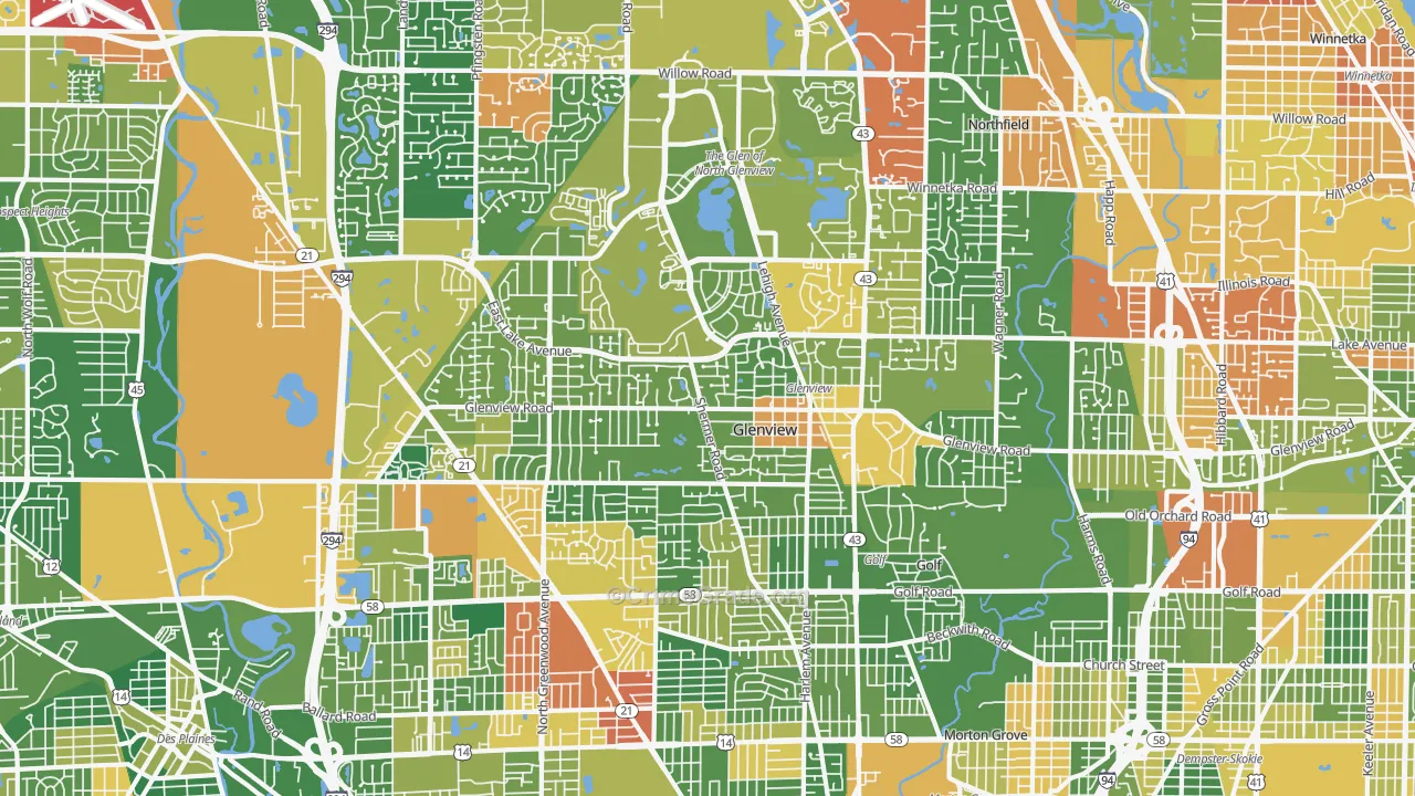 Glenview, IL Map of Vandalism Rates
