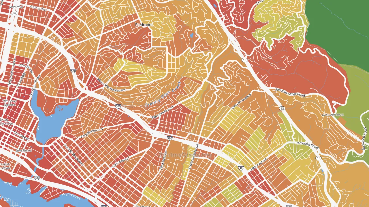 Glenview, Oakland, CA Map of Vandalism Rates