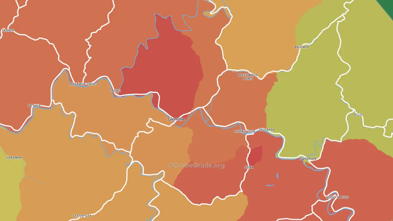 Glenville, WV Map of Vandalism Rates