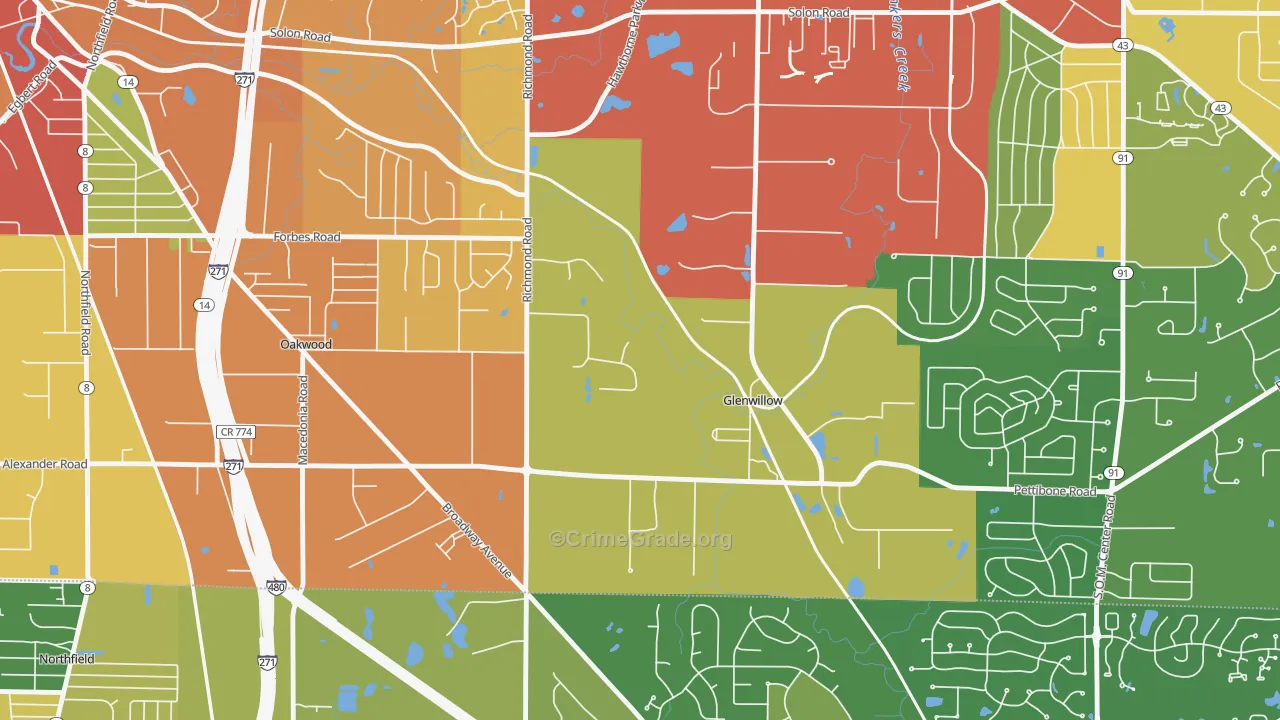 Glenwillow, OH Map of Vandalism Rates