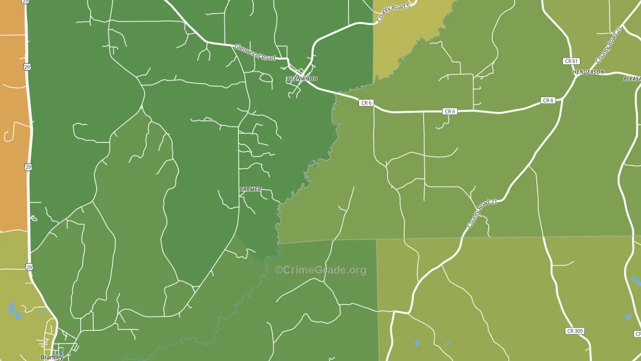 Glenwood, AL Map of Vandalism Rates
