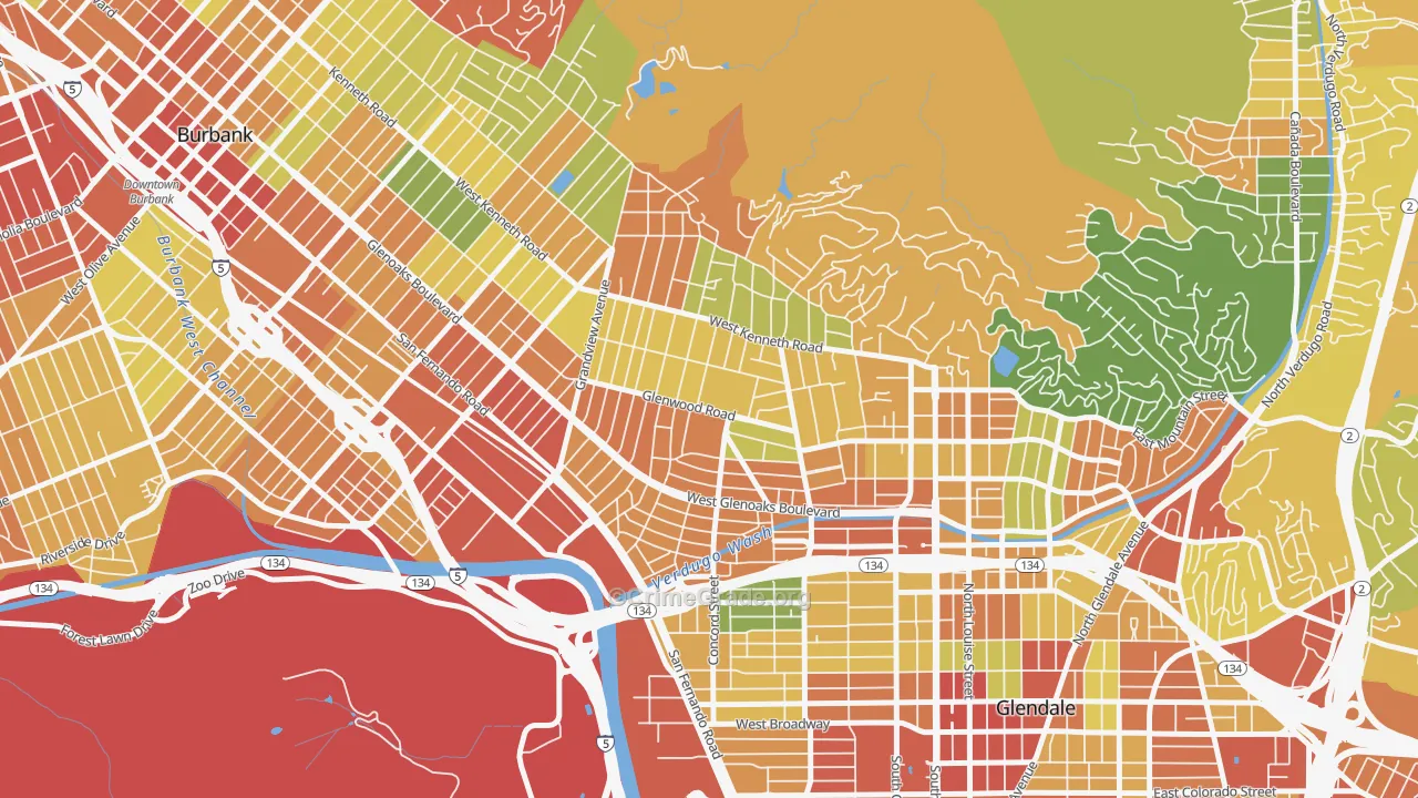 Glenwood, Glendale, CA Map of Vandalism Rates