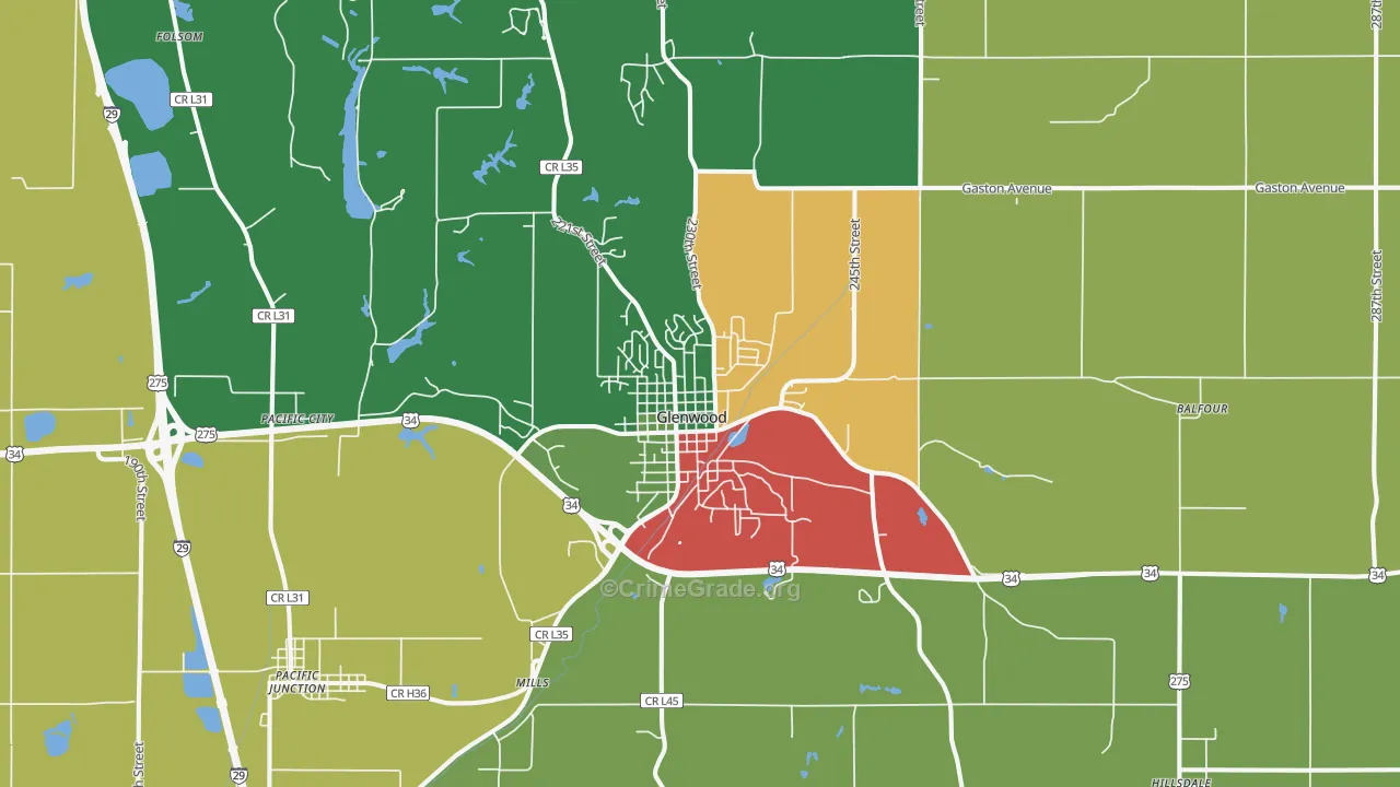 Glenwood, IA Map of Vandalism Rates