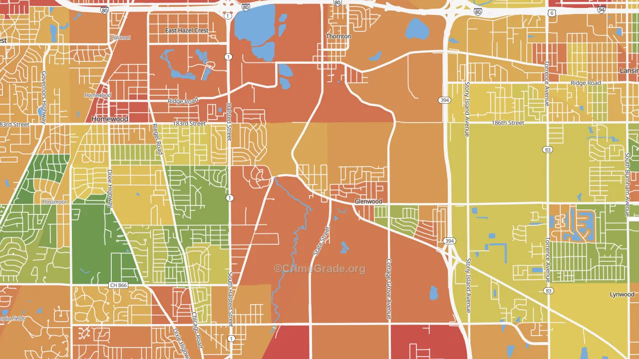 Glenwood, IL Map of Vandalism Rates