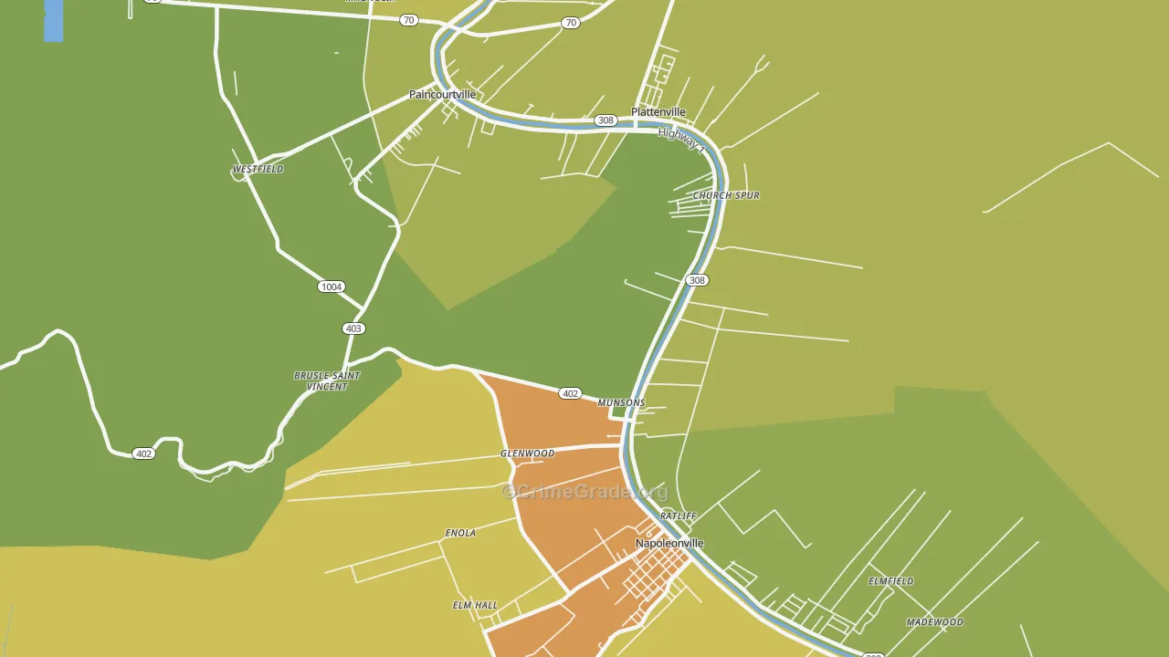 Glenwood, LA Map of Vandalism Rates