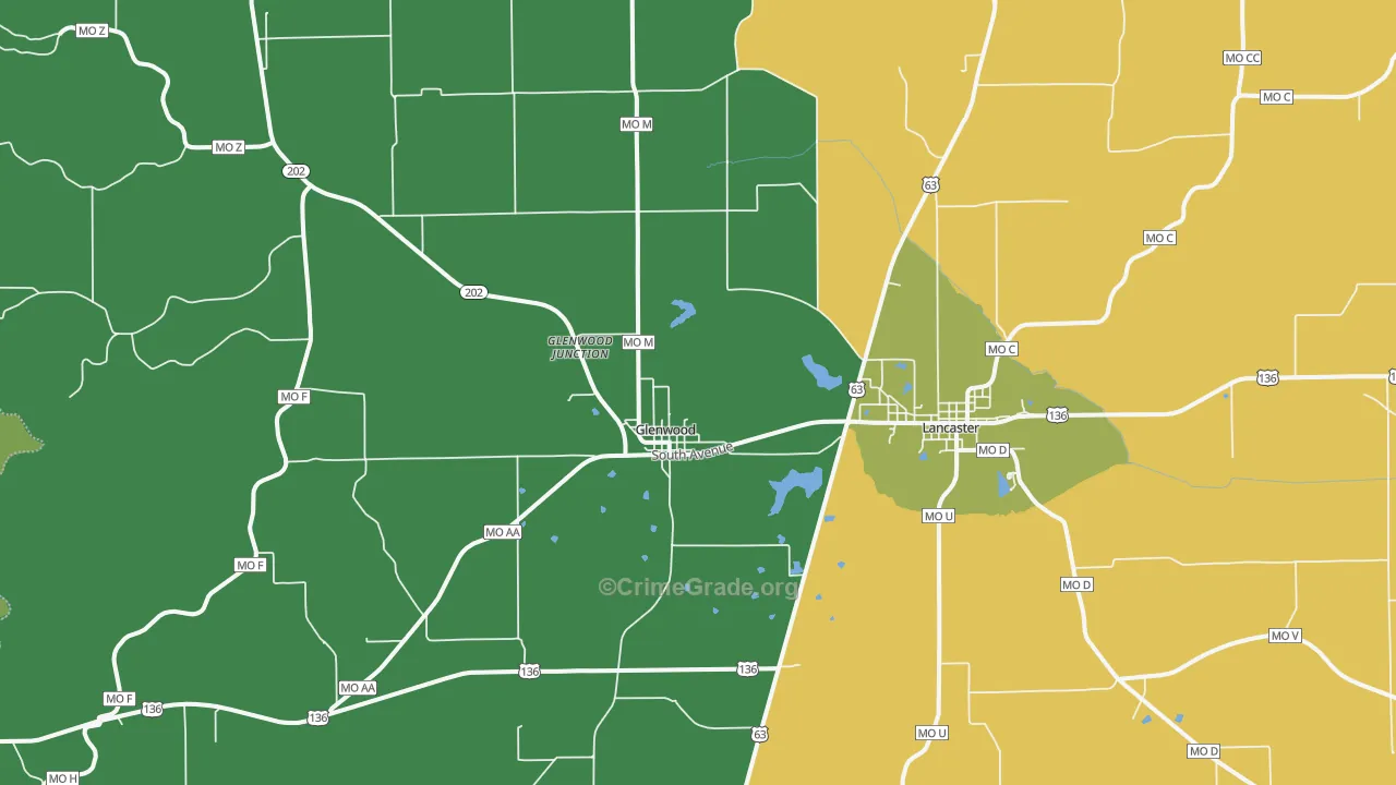 Glenwood, MO Map of Vandalism Rates