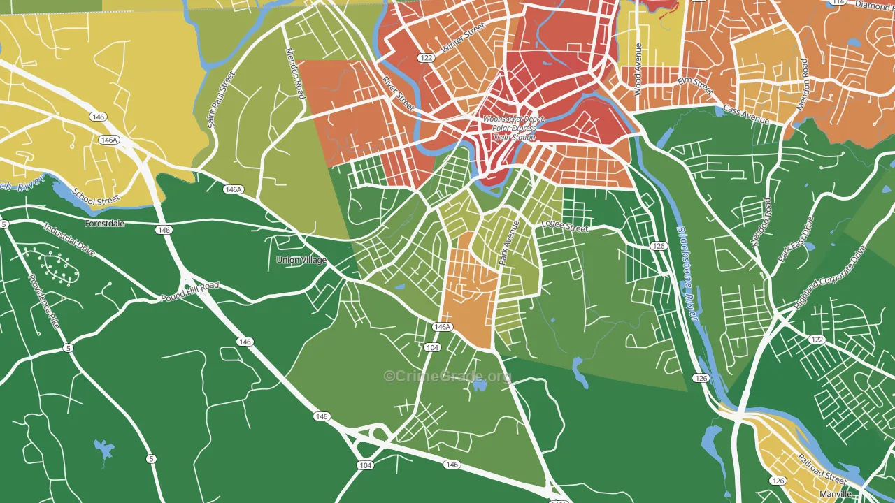 Globe, Woonsocket, RI Map of Vandalism Rates