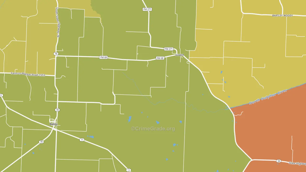 Gober, TX Map of Vandalism Rates