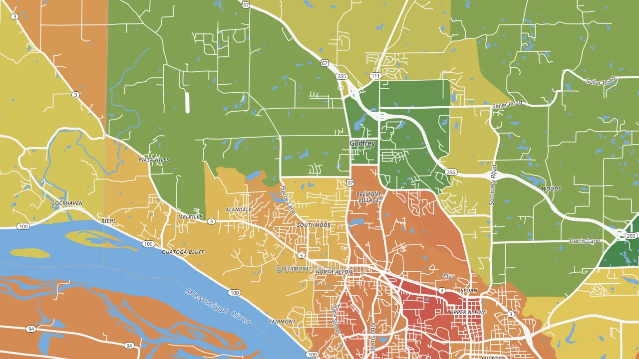 Godfrey, IL Map of Vandalism Rates