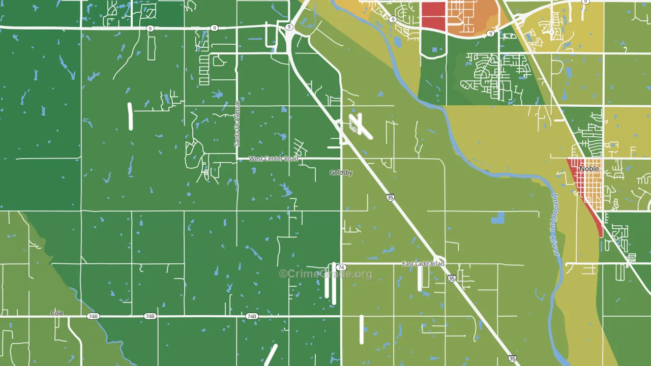 Goldsby, OK Map of Vandalism Rates