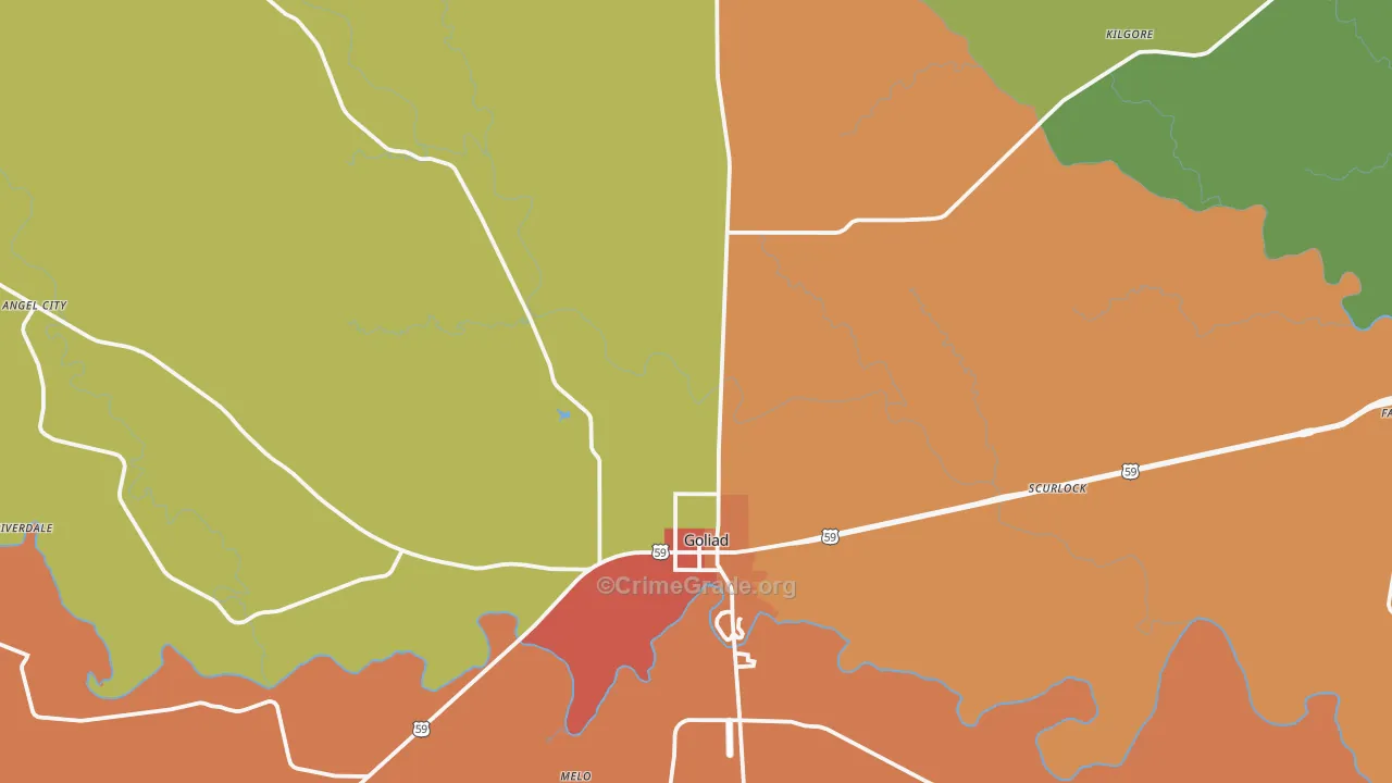 Goliad, TX Map of Vandalism Rates