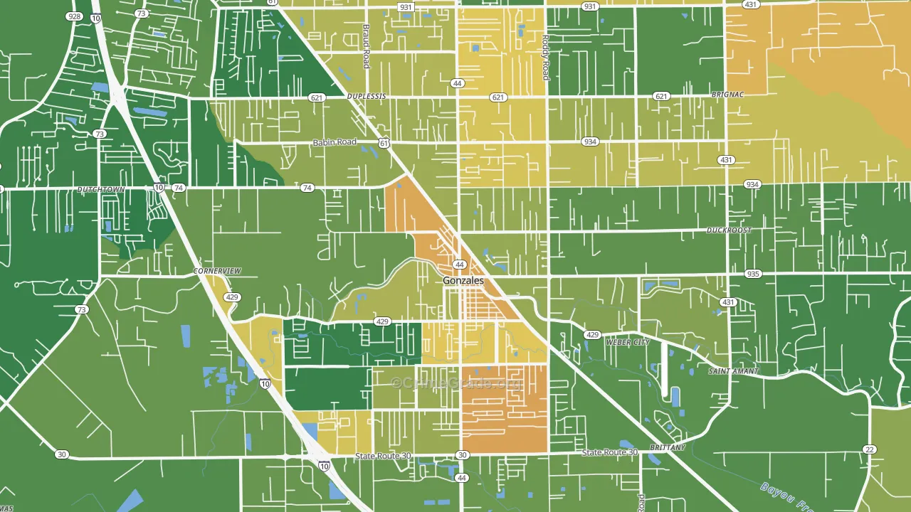 Gonzales, LA Map of Vandalism Rates