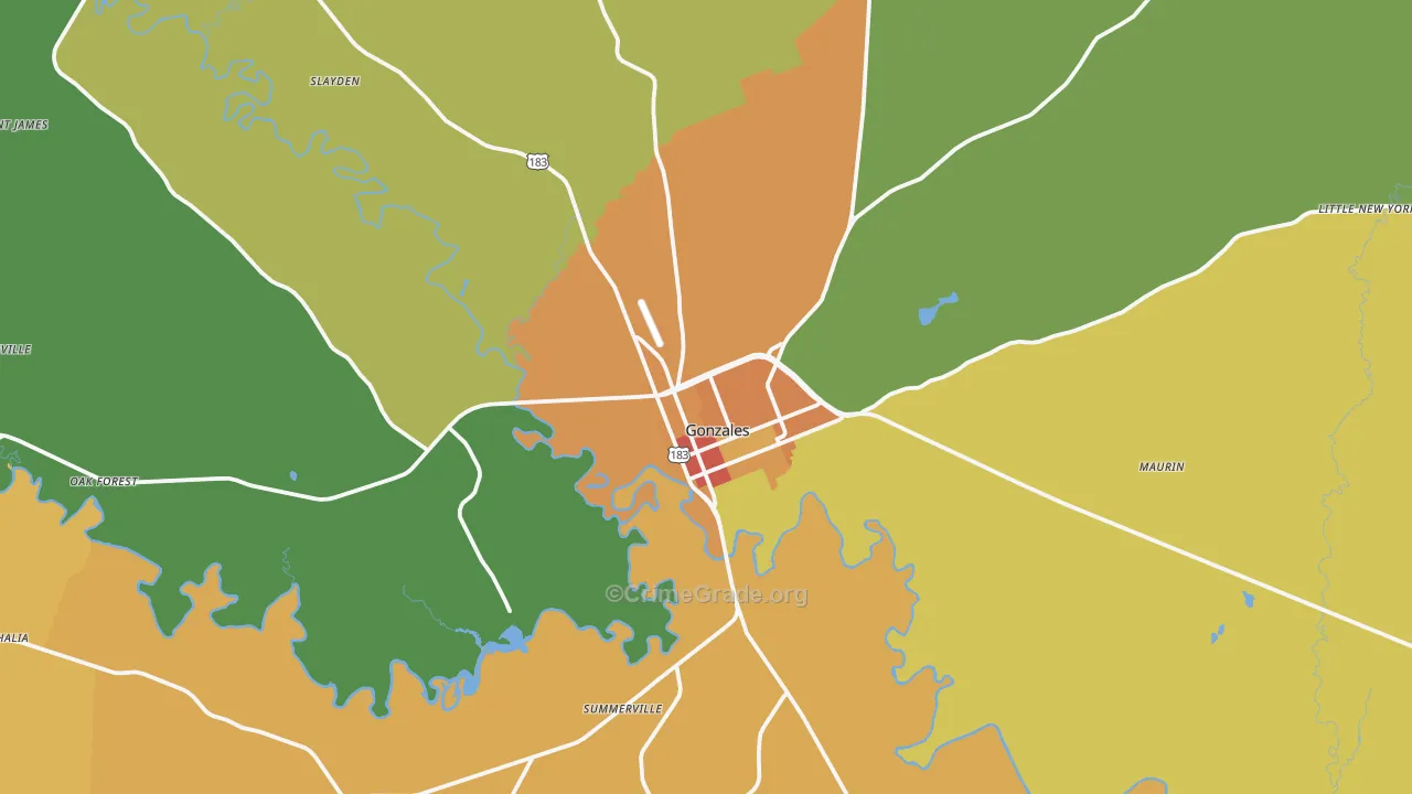 Gonzales, TX Map of Vandalism Rates