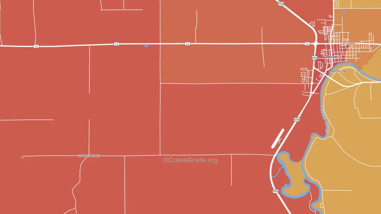 Gooden Lake, MS Map of Vandalism Rates