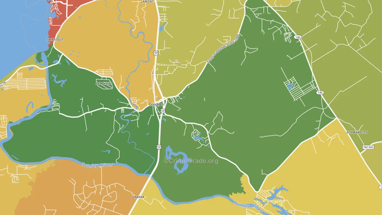 Goodrich, TX Map of Vandalism Rates