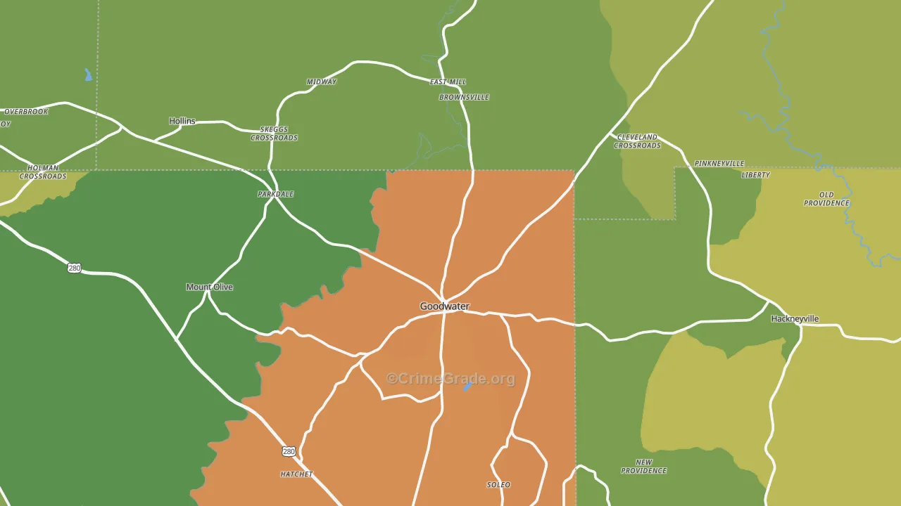 Goodwater, AL Map of Vandalism Rates