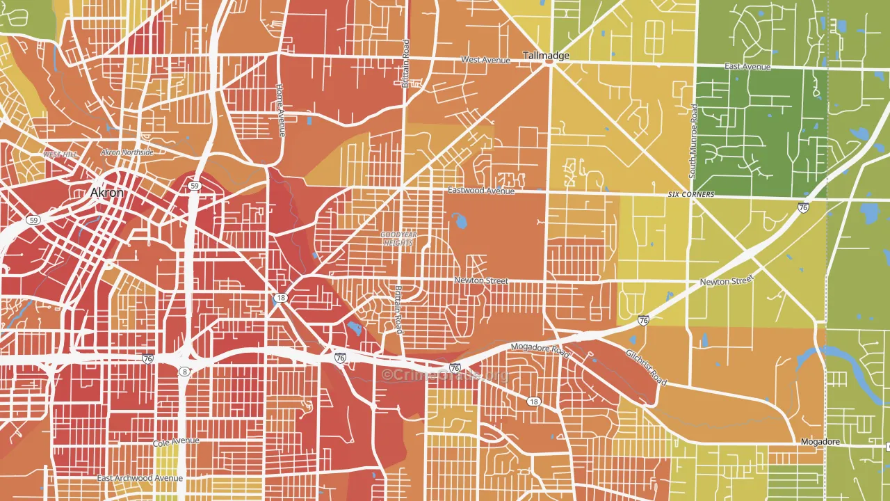 Goodyear Heights, Akron, OH Map of Vandalism Rates