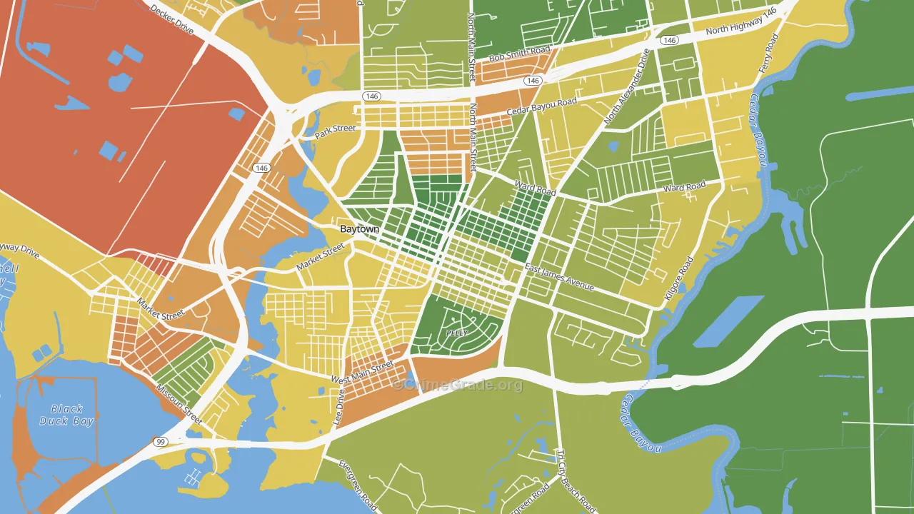 Goose Creek, Baytown, TX Map of Vandalism Rates