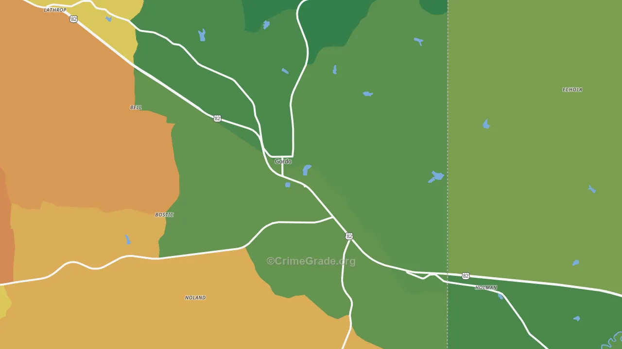 Gordo, AL Map of Vandalism Rates