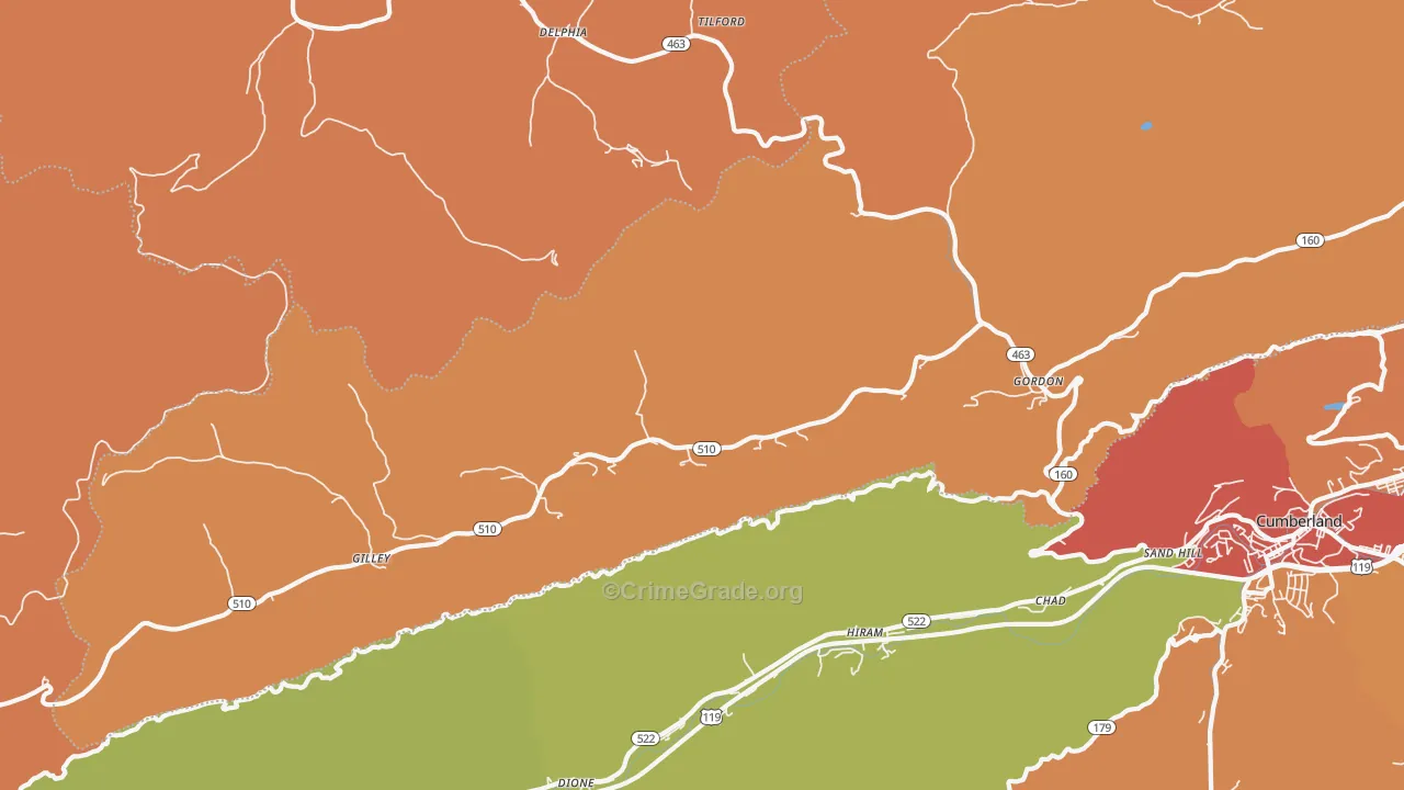 Gordon, KY Map of Vandalism Rates