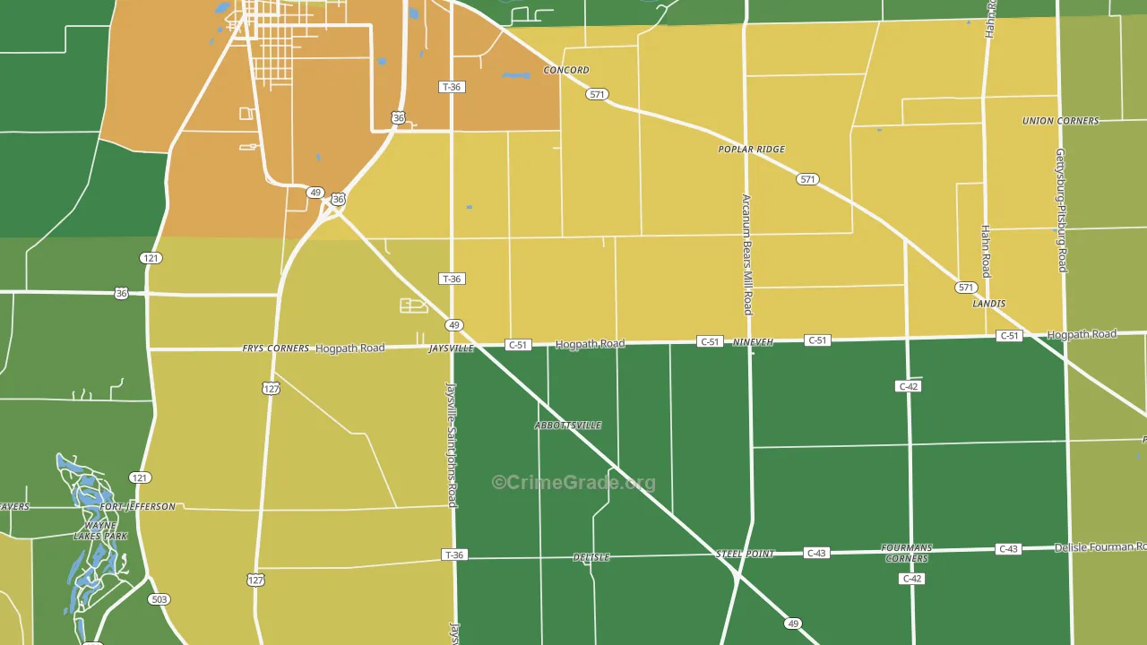 Gordon, OH Map of Vandalism Rates