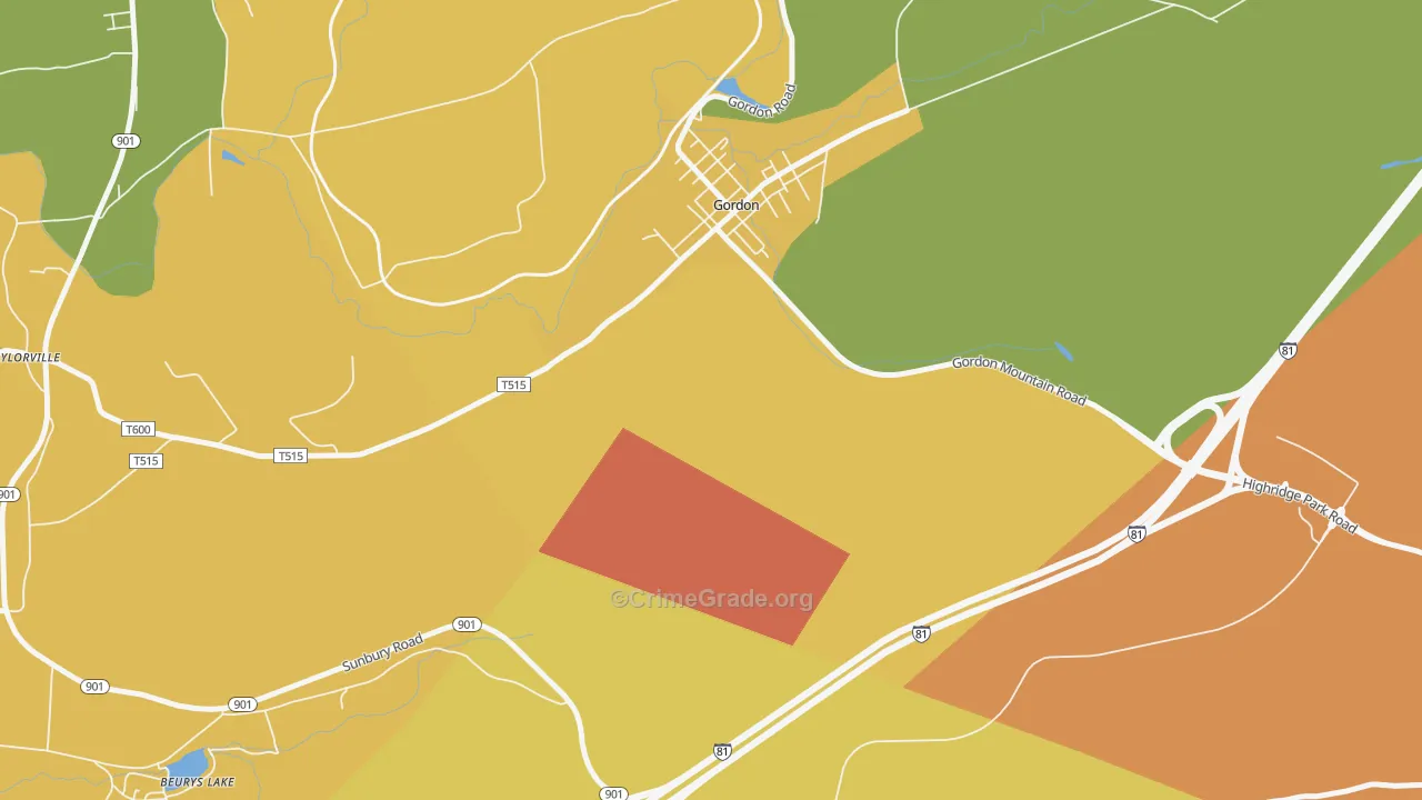 Gordon, PA Map of Vandalism Rates