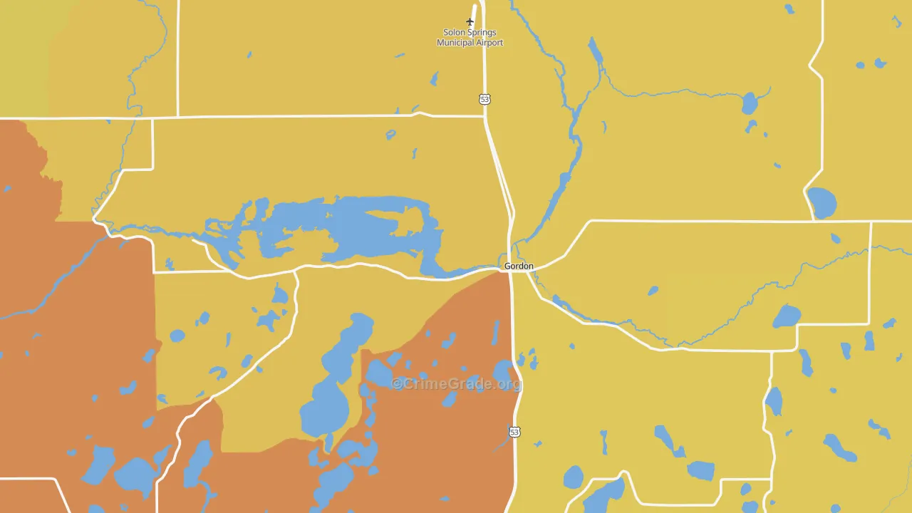 Gordon, WI Map of Vandalism Rates