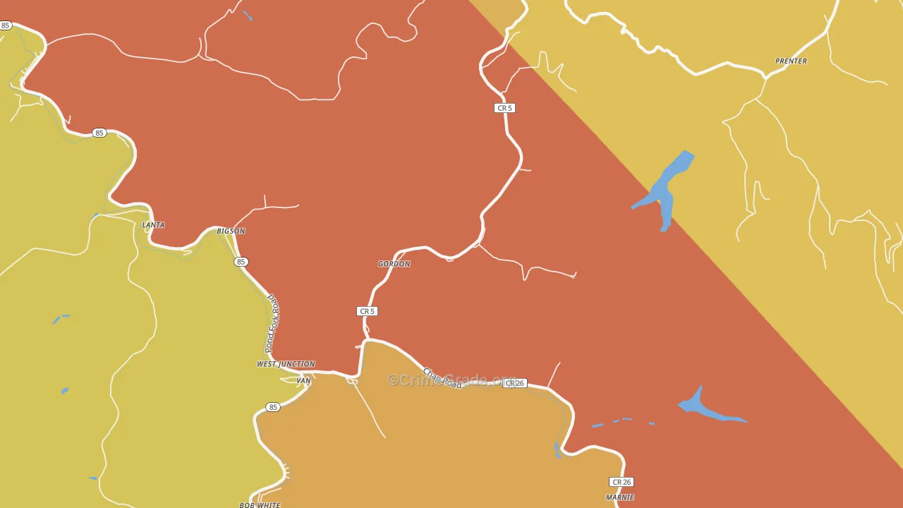 Gordon, WV Map of Vandalism Rates