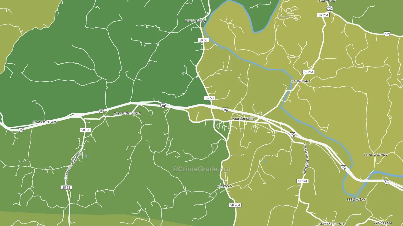 Gordonsville, TN Map of Vandalism Rates