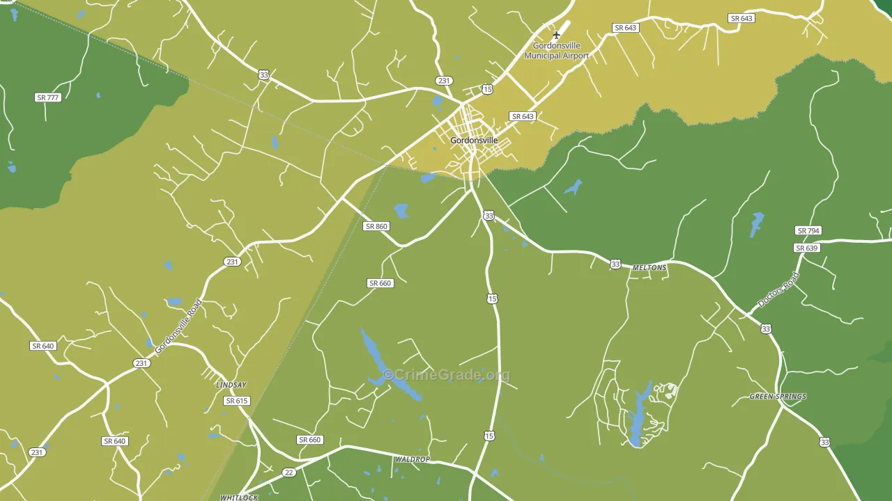 Gordonsville, VA Map of Vandalism Rates