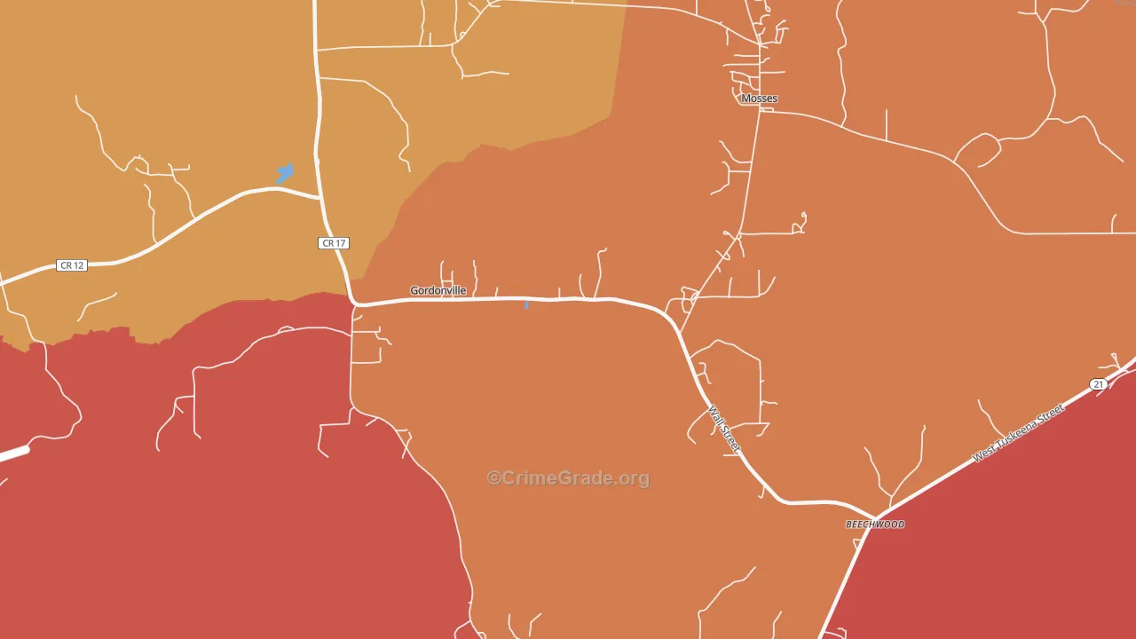 Gordonville, AL Map of Vandalism Rates