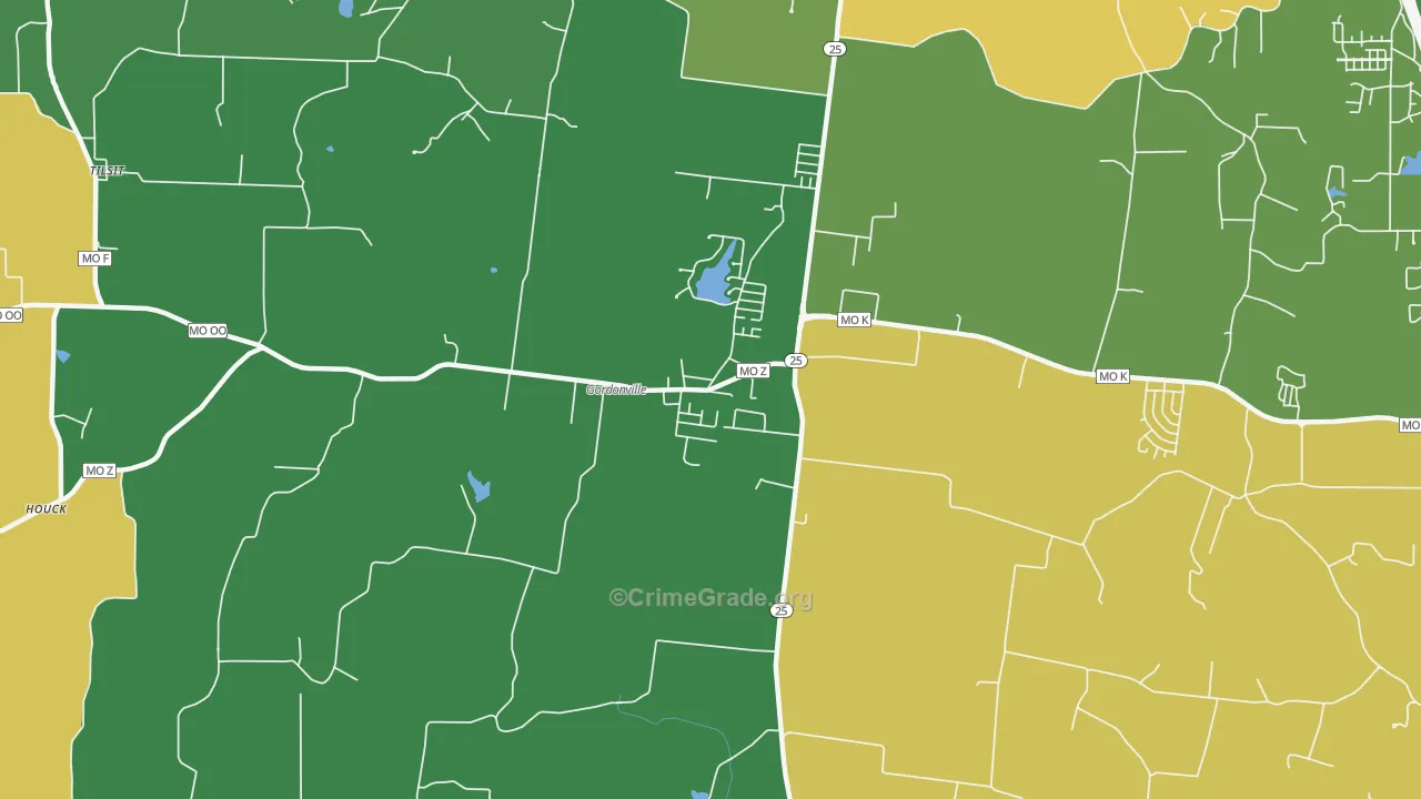 Gordonville, MO Map of Vandalism Rates