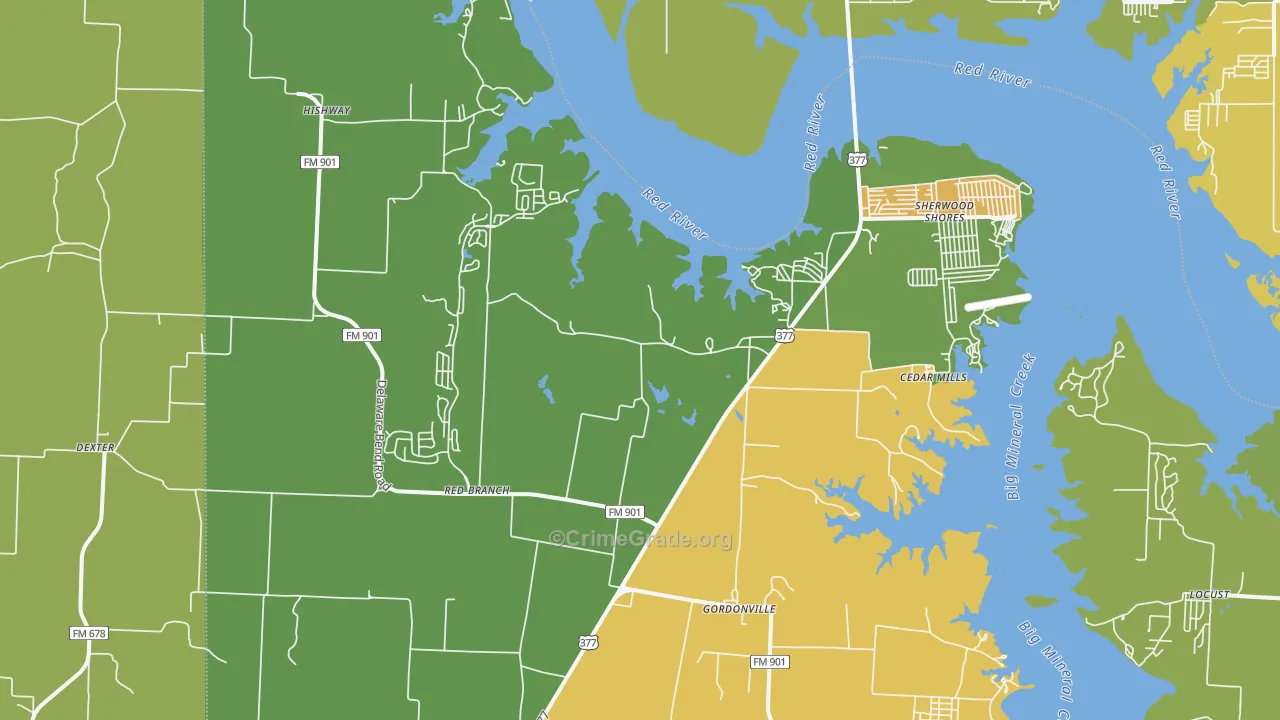Gordonville, TX Map of Vandalism Rates