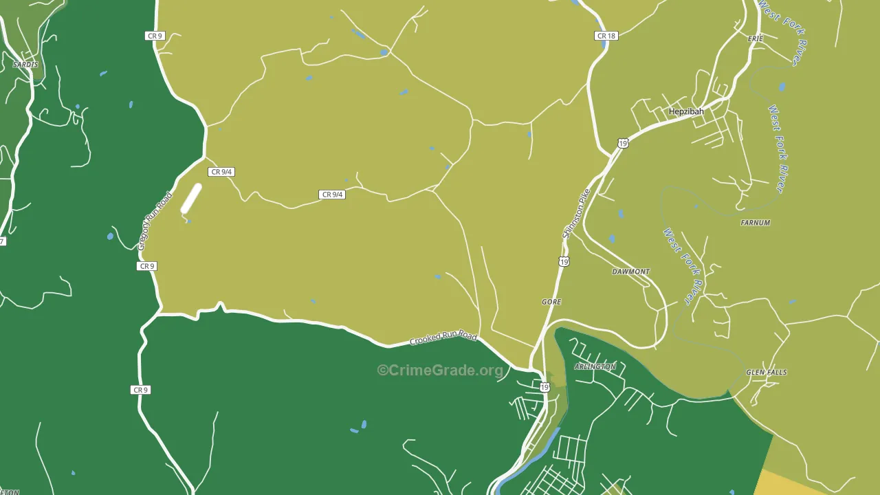Gore, WV Map of Vandalism Rates