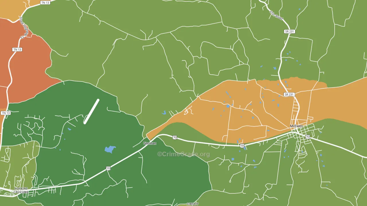 Gorman, TN Map of Vandalism Rates