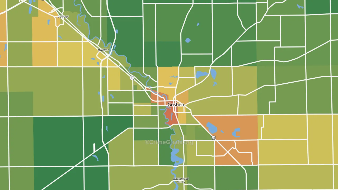 Goshen, IN Map of Vandalism Rates