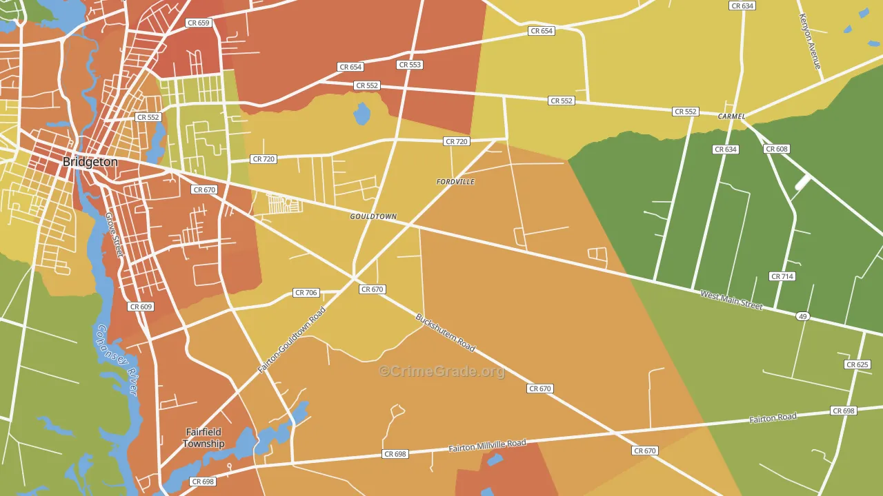 Gouldtown, NJ Map of Vandalism Rates