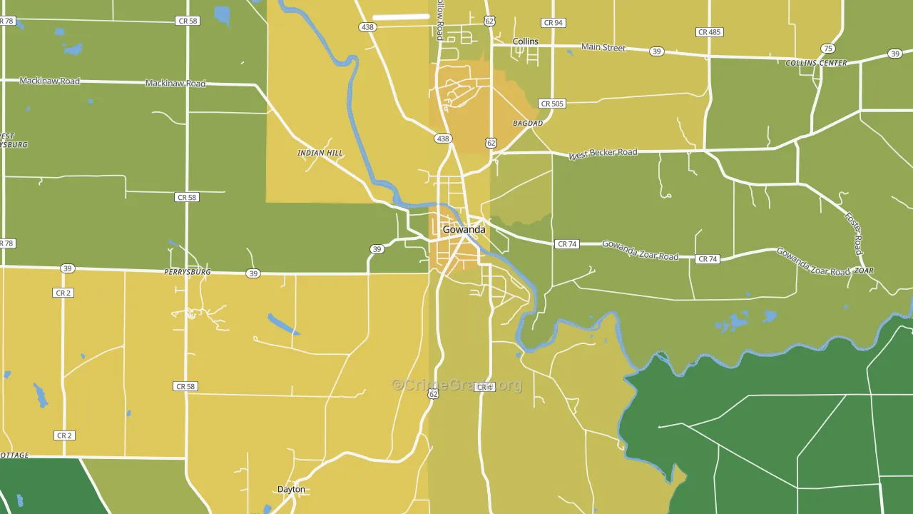 Gowanda, NY Map of Vandalism Rates