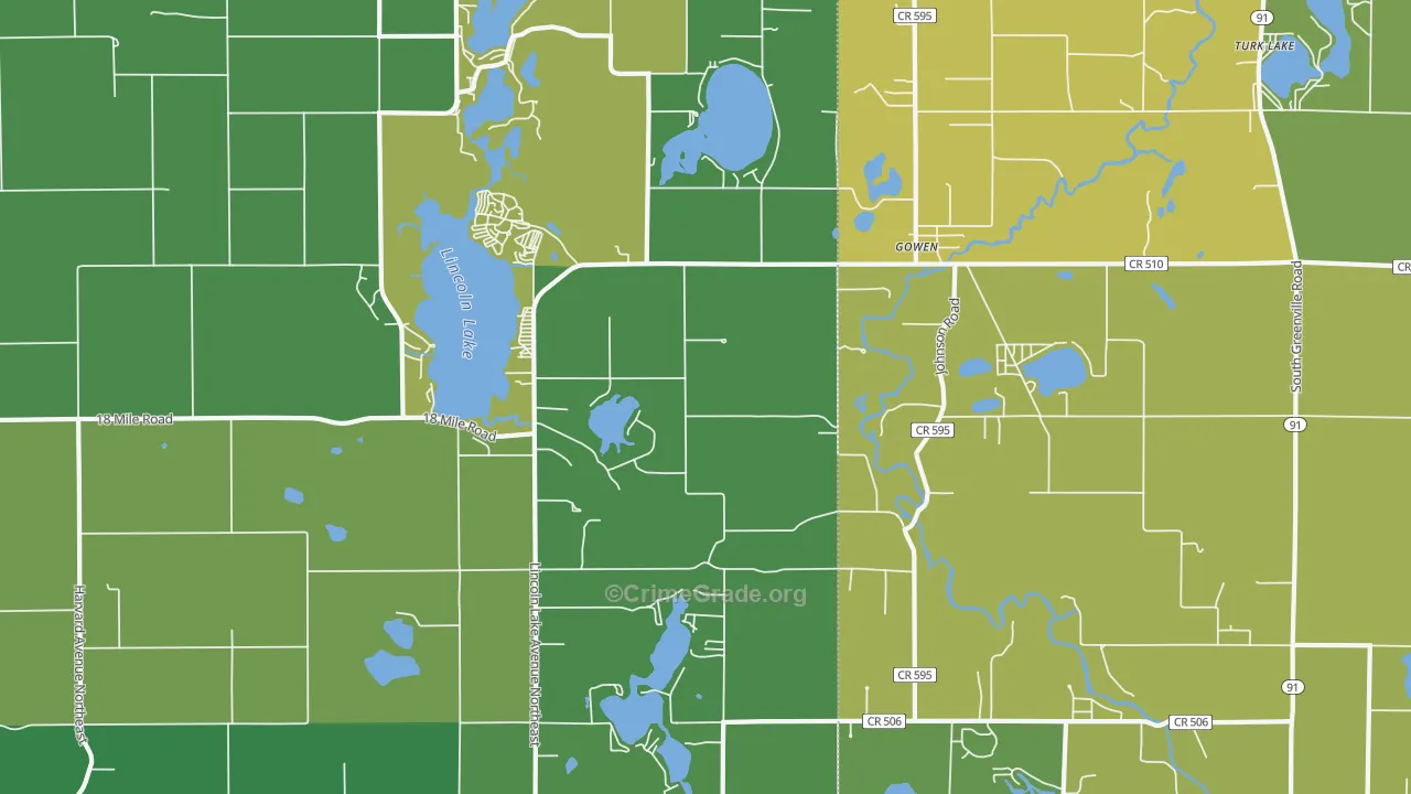 Gowen, MI Map of Vandalism Rates
