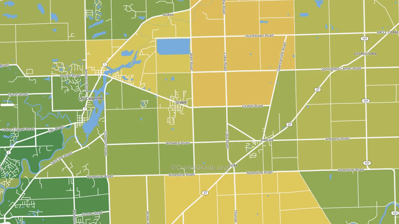Grabill, IN Map of Vandalism Rates