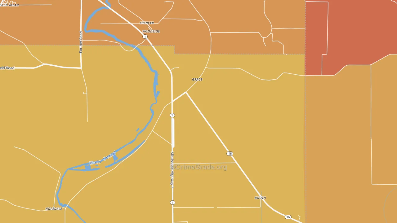 Grace, MS Map of Vandalism Rates