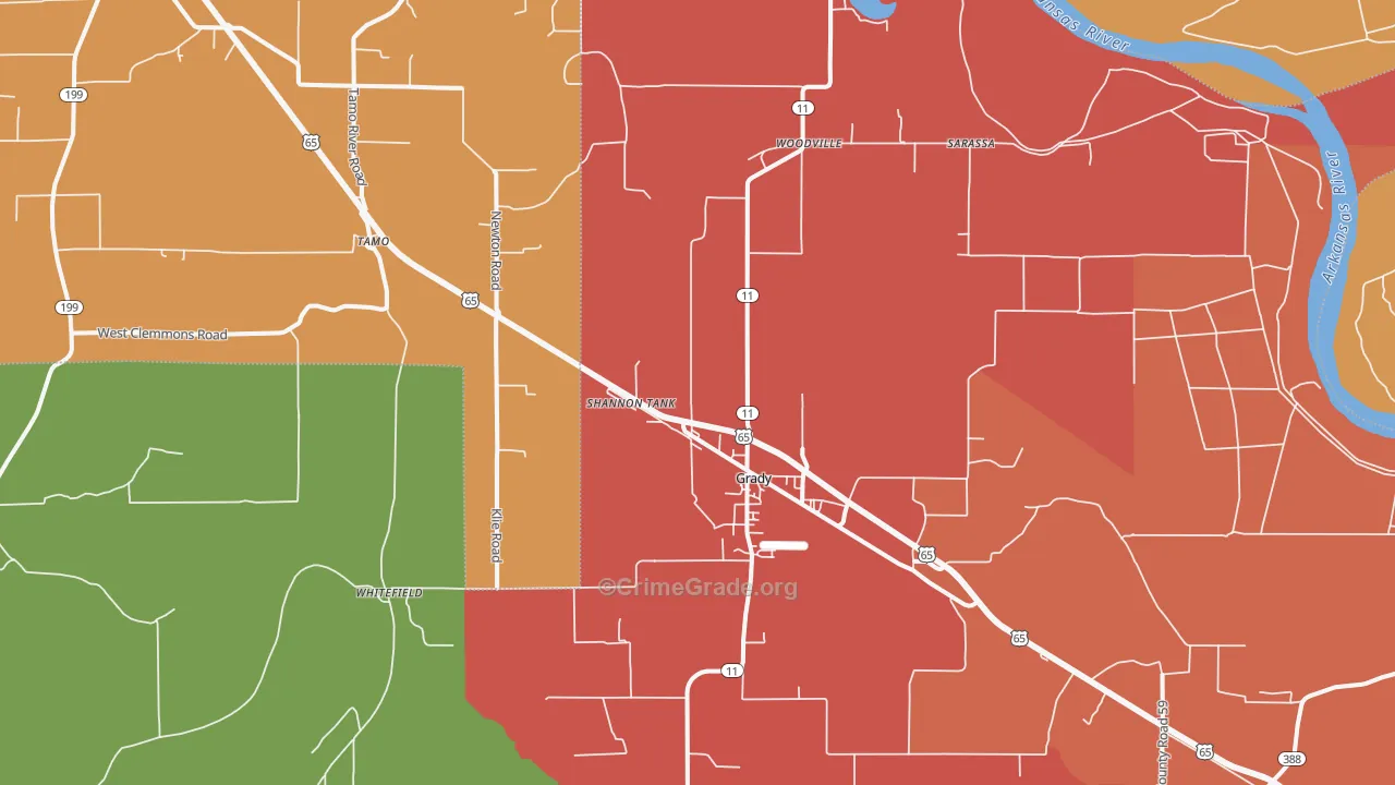 Grady, AR Map of Vandalism Rates