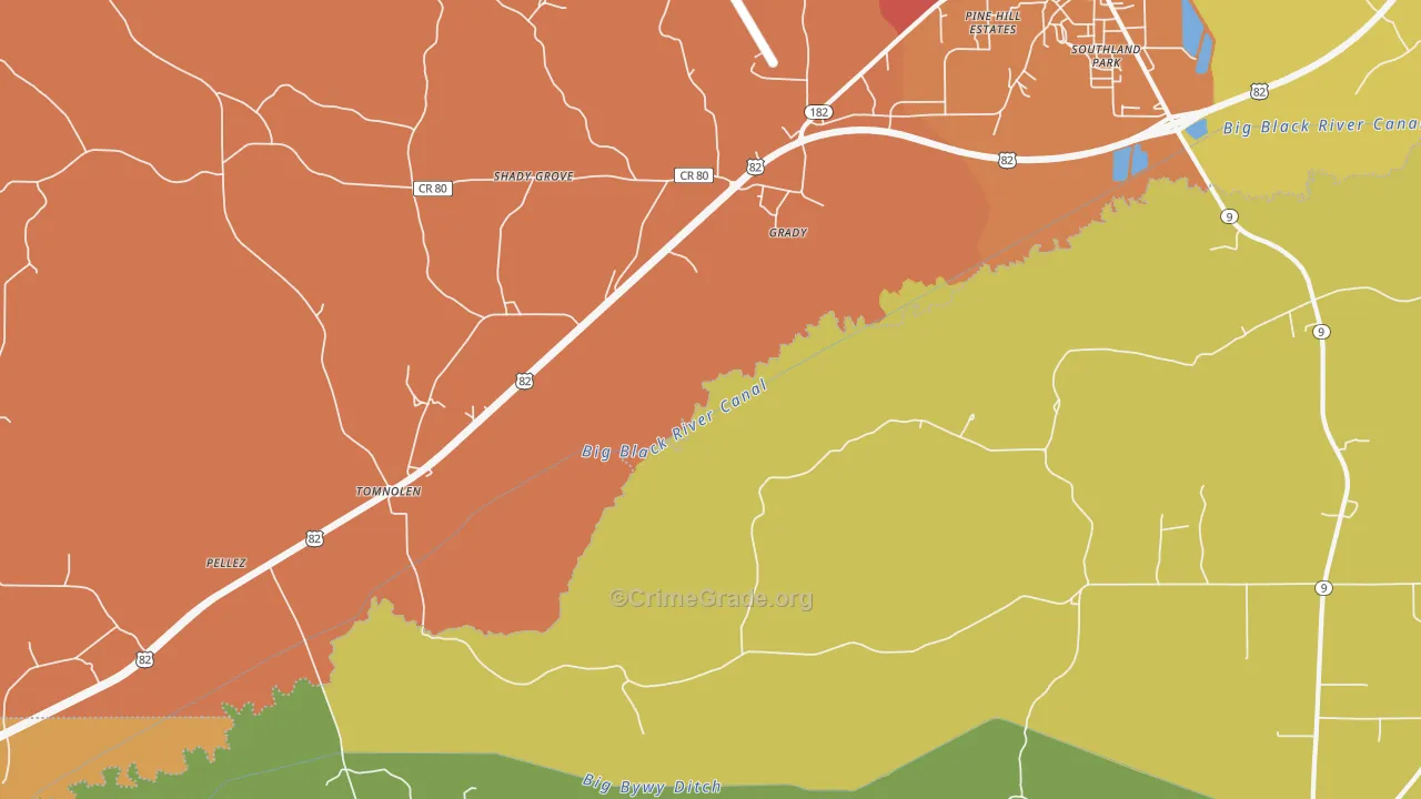 Grady, MS Map of Vandalism Rates