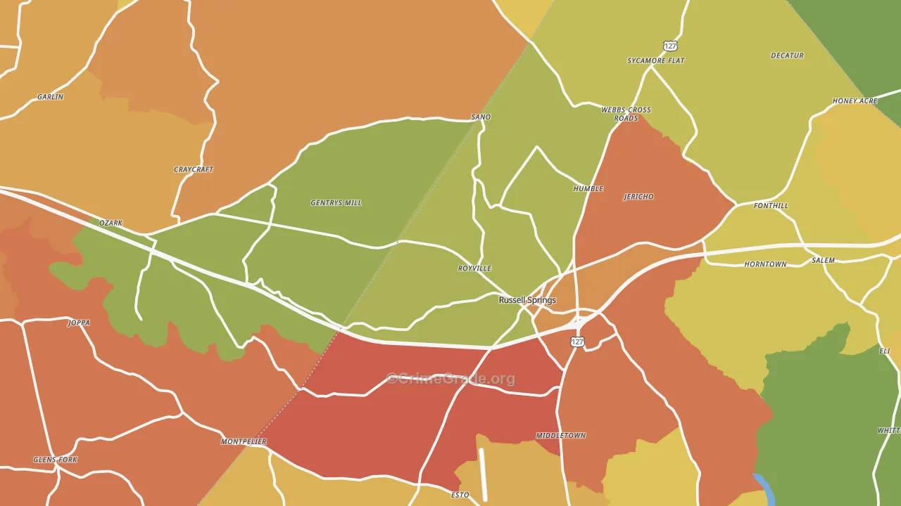 Gradyville, KY Map of Vandalism Rates