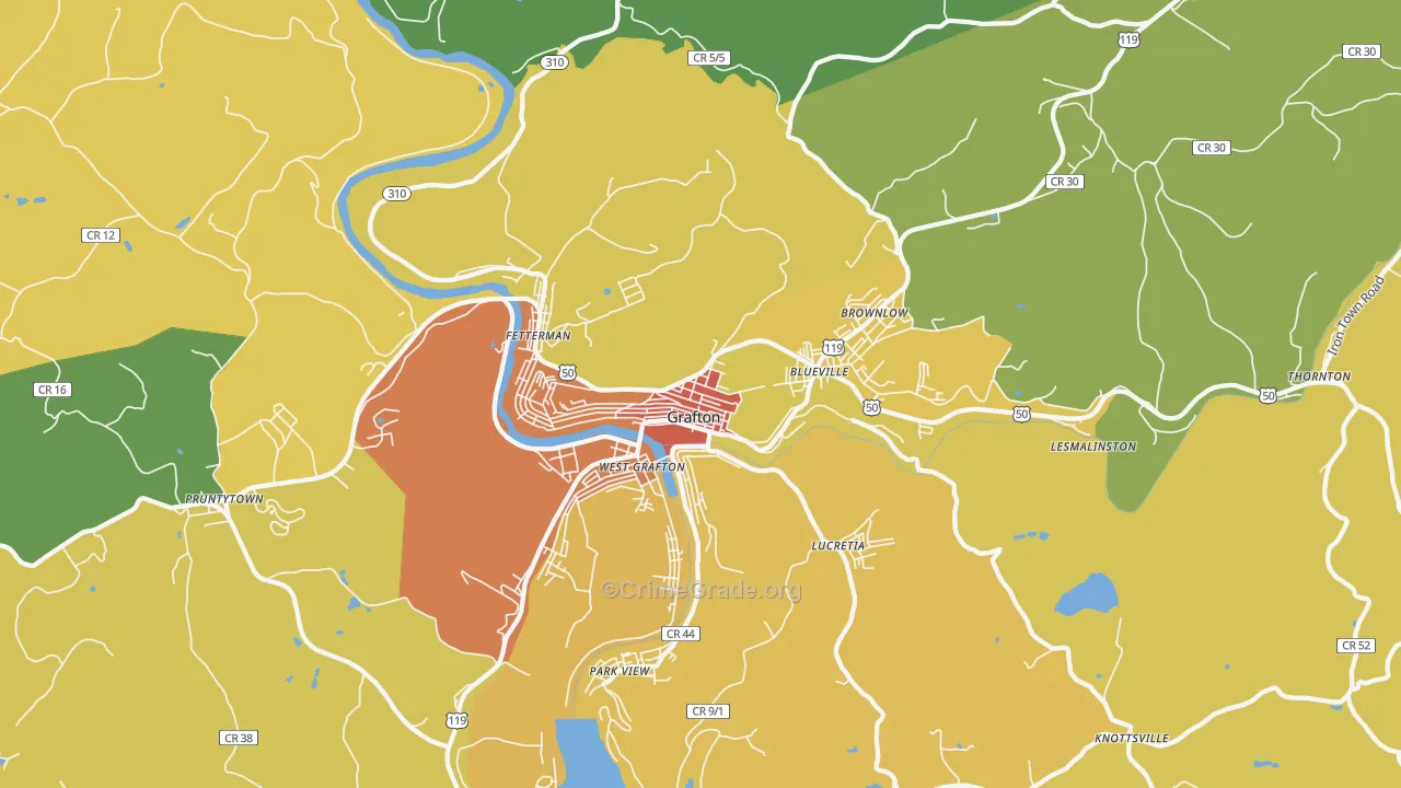 Grafton, WV Map of Vandalism Rates