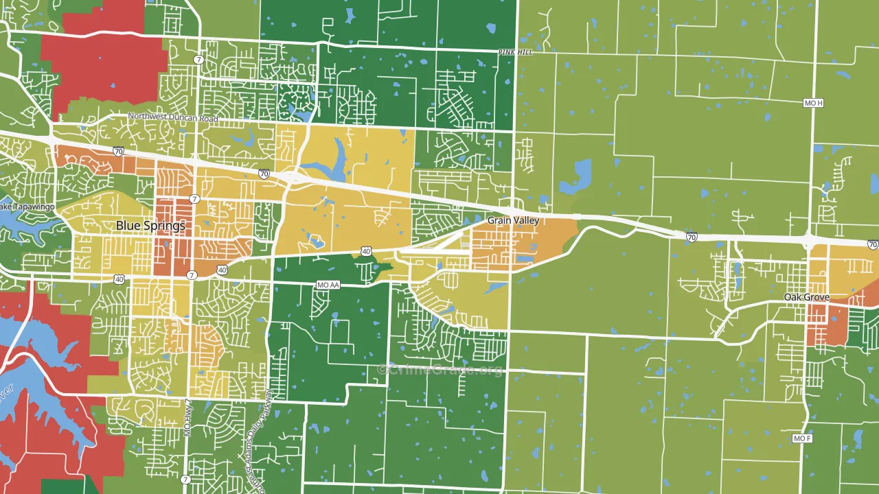 Grain Valley, MO Map of Vandalism Rates
