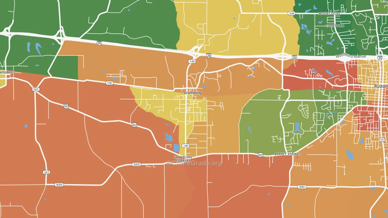 Grambling, LA Map of Vandalism Rates