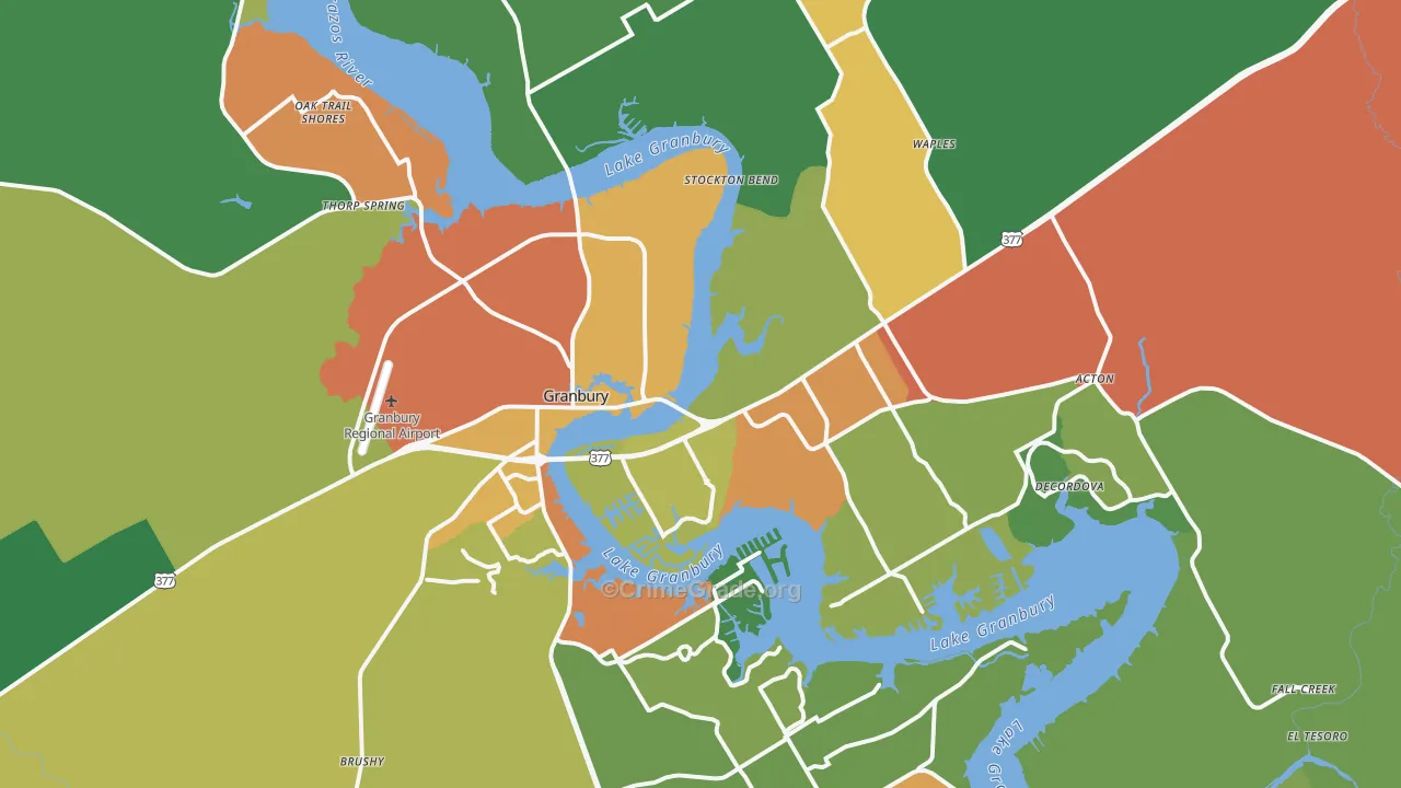 Granbury, TX Map of Vandalism Rates