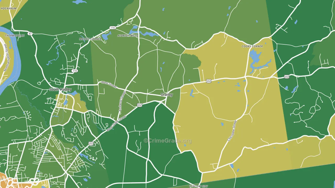 Granby, MA Map of Vandalism Rates