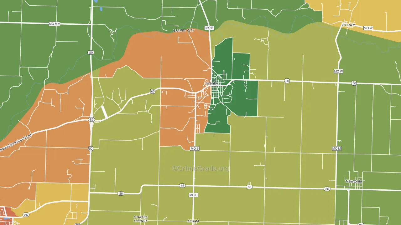 Granby, MO Map of Vandalism Rates